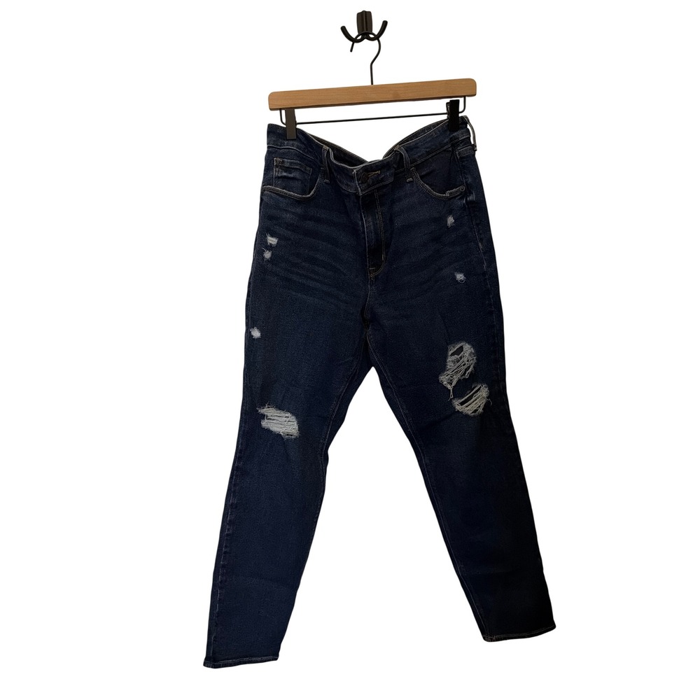 Old Navy Rockstar Super Skinny Mid Rise Distressed Dark Wash Ripped Jeans 16